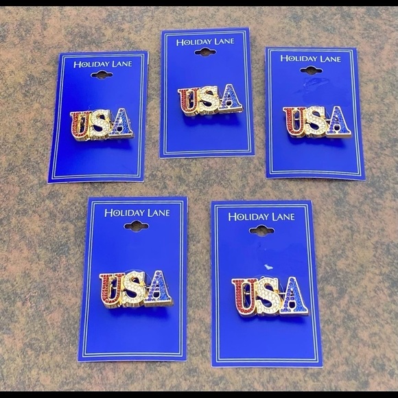 NWT SET LOT OF 5 HOLIDAY LANE USA RED WHITE BLUE CRYSTAL PIN BROOCH - Picture 4 of 4